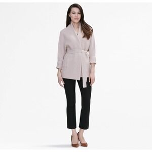 MM.LaFleur The Morandi Sweater Almond 100% Merino Wool Wrap Cardigan Belted